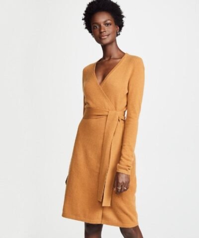 DVF Linda Cashmere Wrap Dress. Honey