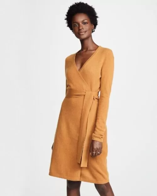 DVF Linda Cashmere Wrap Dress. Honey