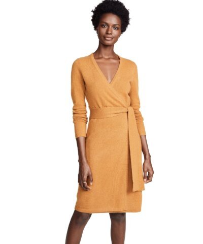 DVF Linda Cashmere Wrap Dress. Honey