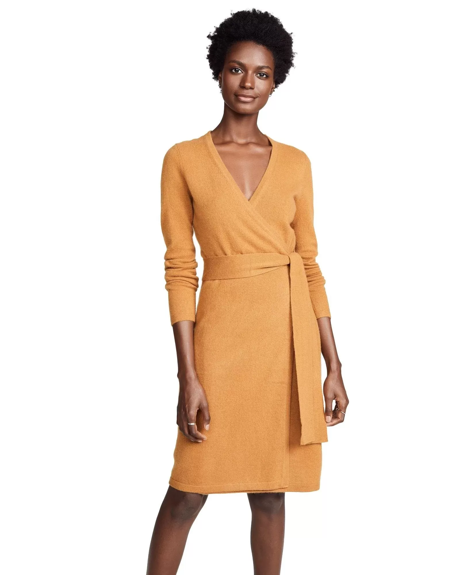 DVF Linda Cashmere Wrap Dress. Honey