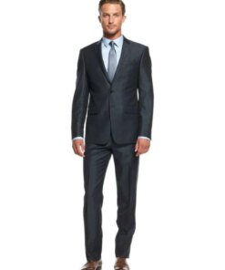 DKNY Slim-Fit Blue Solid Sharkskin 2 Piece Suit-DKNY-Fashionbarn shop