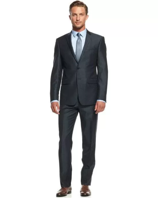 DKNY Slim-Fit Blue Solid Sharkskin 2 Piece Suit-DKNY-Fashionbarn shop