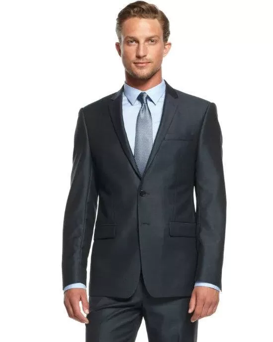 DKNY Slim-Fit Blue Solid Sharkskin 2 Piece Suit