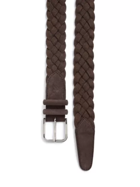 CANALI Braided Leather & Cotton Belt