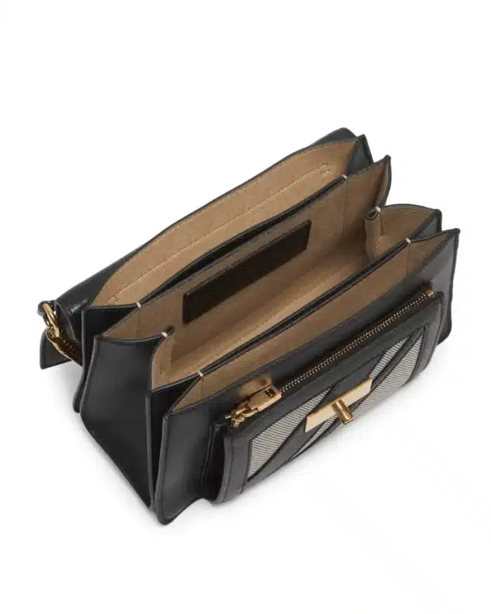 Givenchy GV3 Stripe Leather & Canvas Shoulder Bag. Black