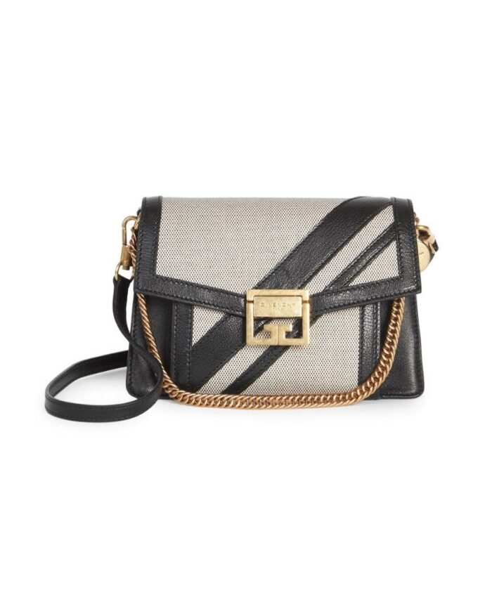 Givenchy GV3 Stripe Leather & Canvas Shoulder Bag. Black