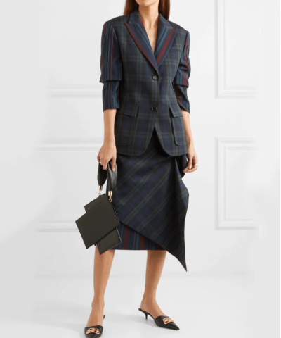 PushButton Paneled Tartan And Striped Wool-blend Blazer In Green