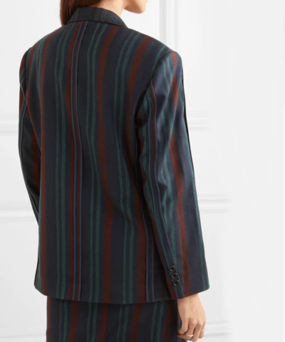 PushButton Paneled Tartan And Striped Wool-blend Blazer In Green