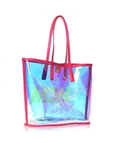 MCM Iridescent PVC Shopper Tote Neon Pink Hologram