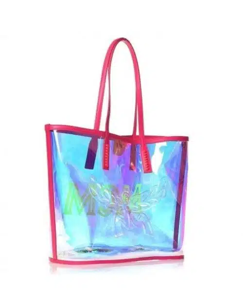 MCM Iridescent PVC Shopper Tote Neon Pink Hologram