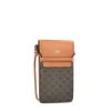Celine Phone Pouch With Flap In Triomphe Canvas And Lambskin Tan