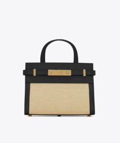 Saint Laurent Nano Manhattan Raffia & Leather Crossbody Bag