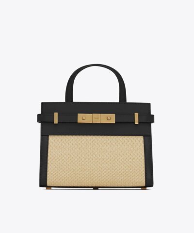 Saint Laurent Nano Manhattan Raffia & Leather Crossbody Bag