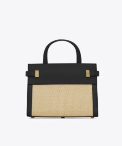 Saint Laurent Nano Manhattan Raffia & Leather Crossbody Bag