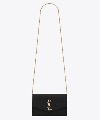 Saint Laurent Uptown YSL Monogram Grain de Poudre Wallet on Chain w/ Card Case