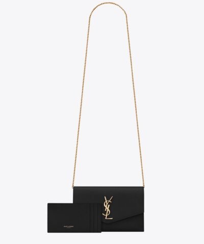 Saint Laurent Uptown YSL Monogram Grain de Poudre Wallet on Chain w/ Card Case