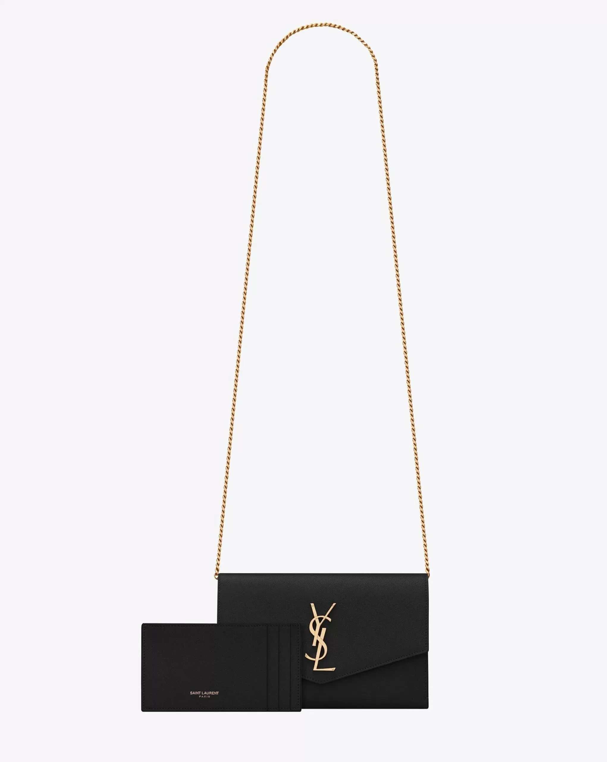 Saint Laurent Uptown YSL Monogram Grain de Poudre Wallet on Chain w/ Card Case