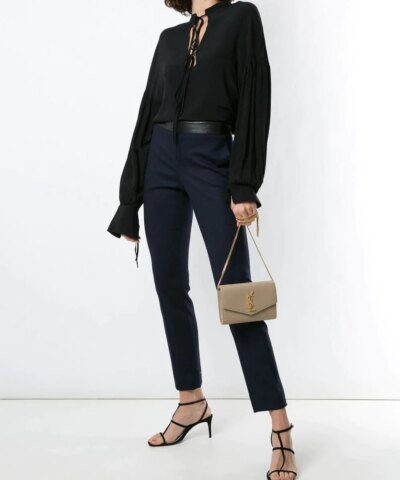 Saint Laurent Uptown YSL Monogram Grain de Poudre Wallet on Chain w/ Card Case