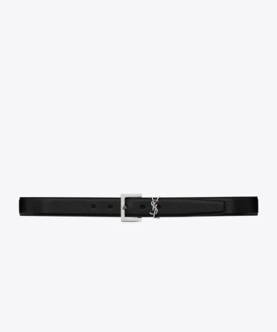 Saint Laurent Men's YSL Silver Logo Leather Belt
