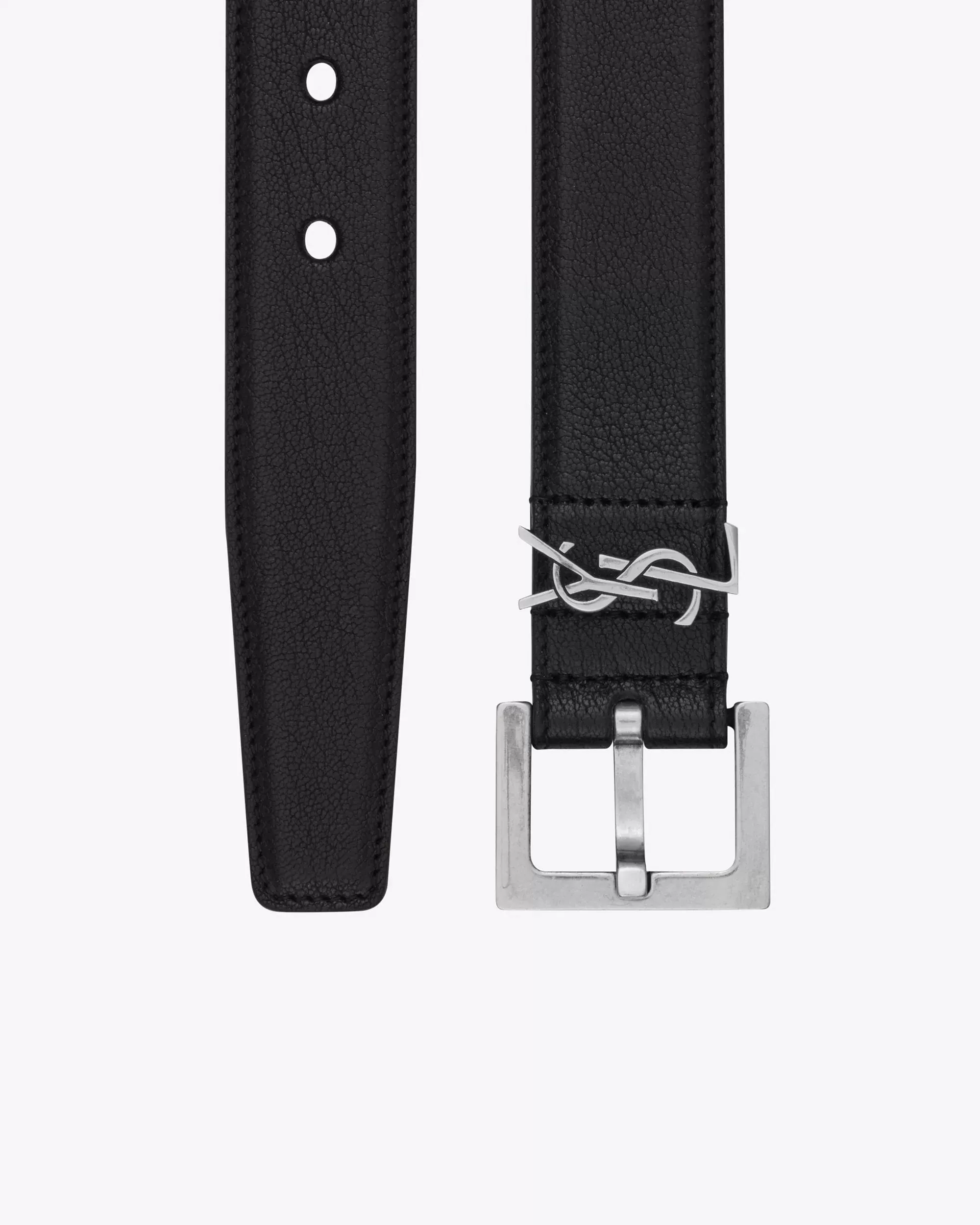 Saint Laurent Men's YSL Silver Logo Leather Belt