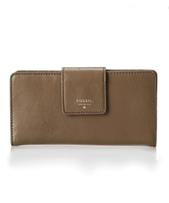 Fossil Sydney Leather Tab Clutch Purse, Mushroom