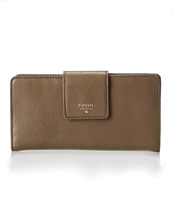 Fossil Sydney Leather Tab Clutch Purse, Mushroom