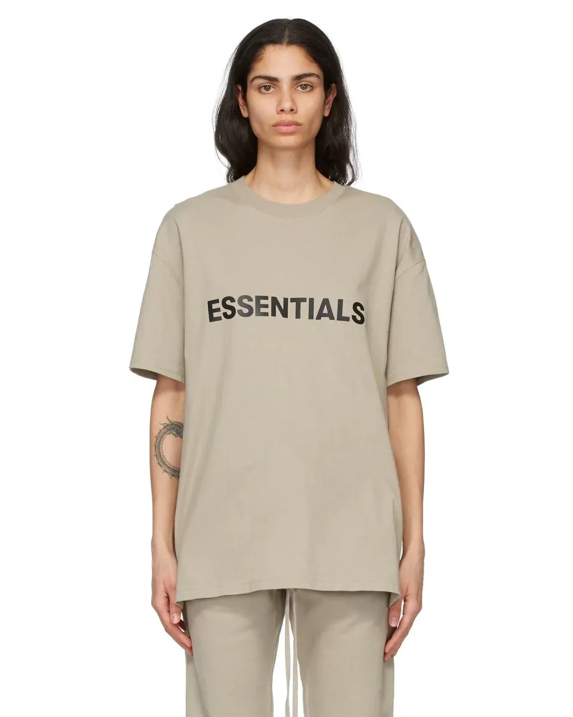 Essentials Boxy T-Shirt Applique Logo Olive/Khaki