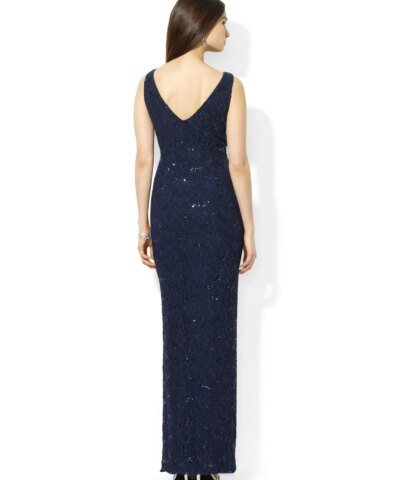 Lauren Ralph Lauren Sleeveless Sequined Lace Gown-LAUREN RALPH LAUREN-Fashionbarn shop