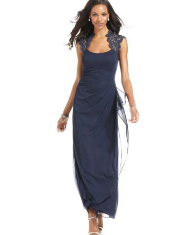 Xscape Sleeveless Metallic Lace Gown