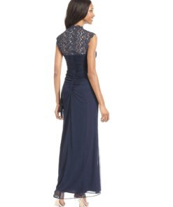 Xscape Sleeveless Metallic Lace Gown-XSCAPE EVENINGS-Fashionbarn shop