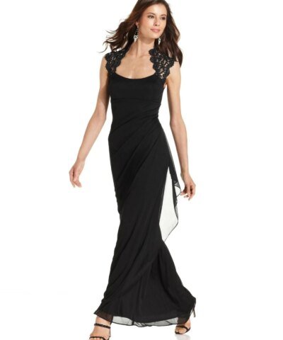 Xscape Sleeveless Metallic Lace Gown