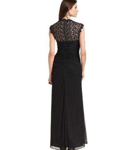Xscape Sleeveless Metallic Lace Gown-XSCAPE EVENINGS-Fashionbarn shop