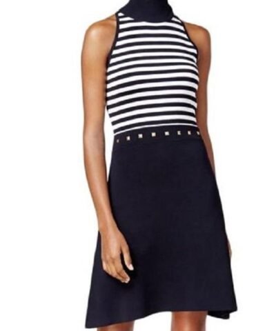 Michael Michael Kors New Navy Blue Striped Studded Sheath Dress
