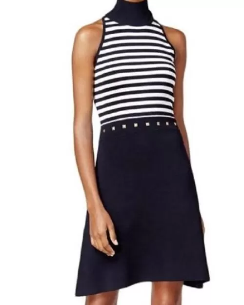 Michael Michael Kors New Navy Blue Striped Studded Sheath Dress