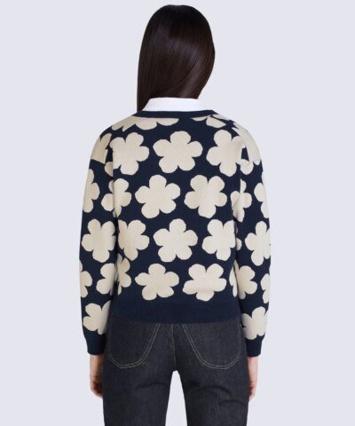 Kenzo Blue Floral Wool V-Neck Sweater