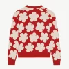 Kenzo Red Floral Wool V-Neck Sweater
