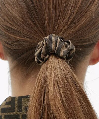 Fendi Brown Set Of Two Logo-Print Silk Hair Scrunchies