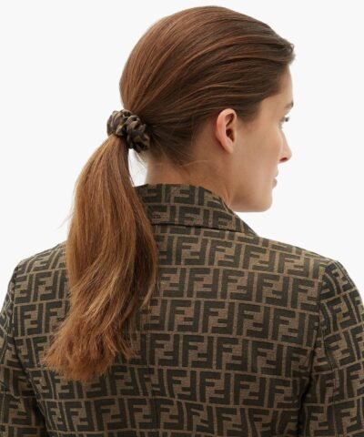 Fendi Brown Set Of Two Logo-Print Silk Hair Scrunchies