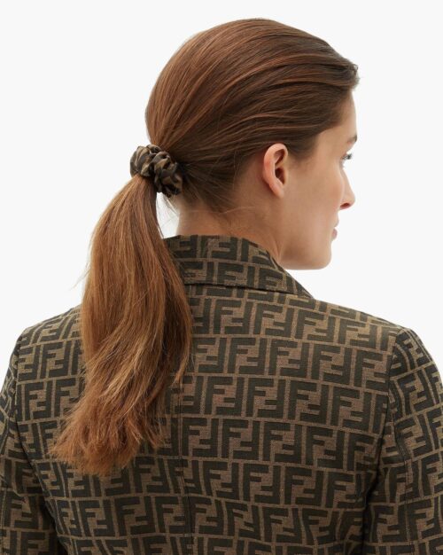 Fendi Brown Set Of Two Logo-Print Silk Hair Scrunchies