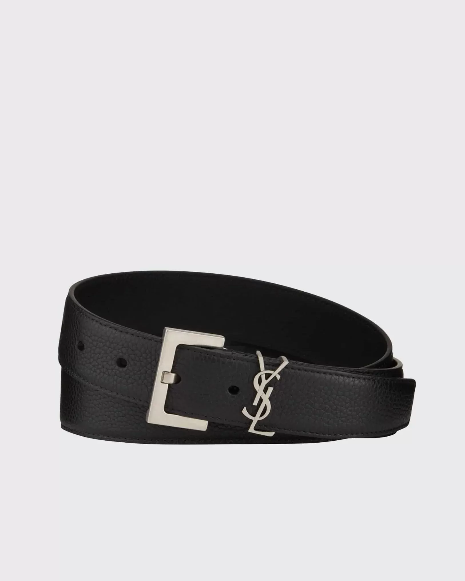 Saint Laurent Men's YSL Silver Logo Leather Belt