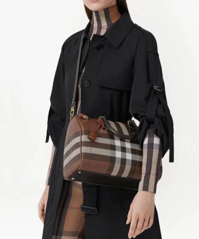 Burberry Medium Check E-Canvas Bowling Top-Handle Bag