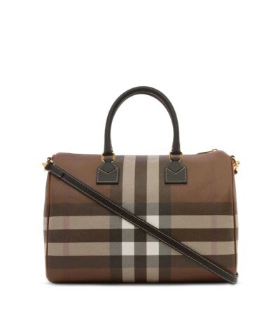 Burberry Medium Check E-Canvas Bowling Top-Handle Bag