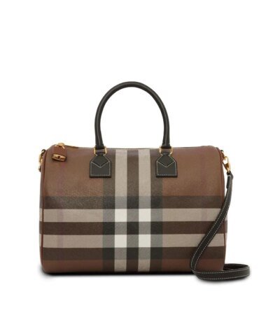 Burberry Medium Check E-Canvas Bowling Top-Handle Bag