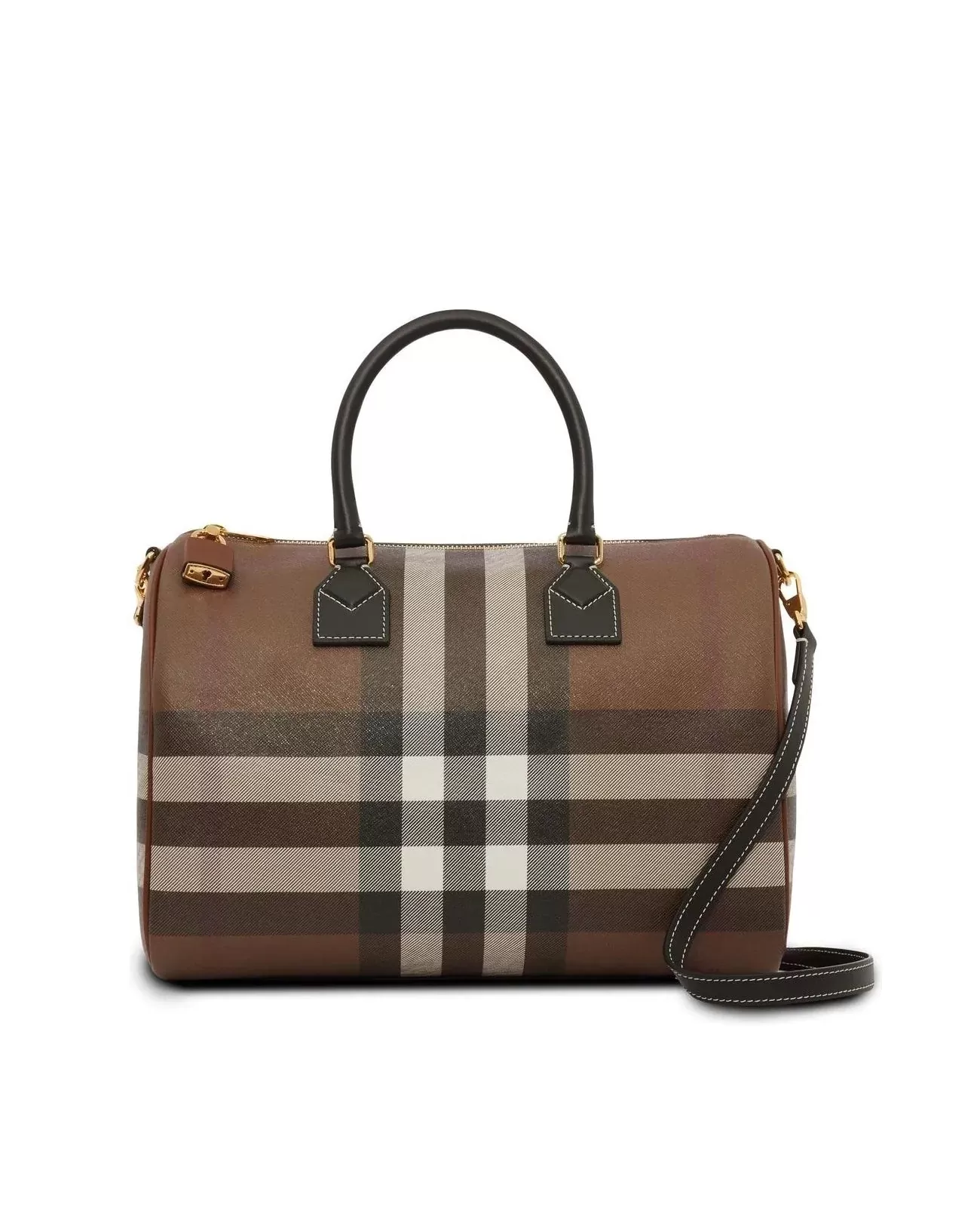 Burberry Medium Check E-Canvas Bowling Top-Handle Bag