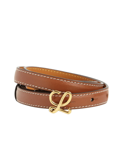 Loewe 1.5cm Brown Leather Logo-Plaque Belt