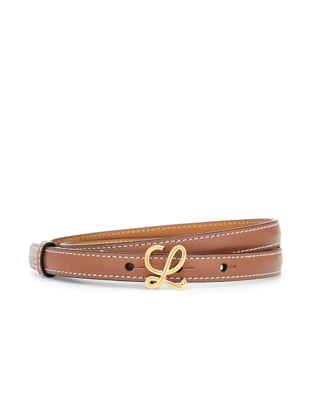 Loewe 1.5cm Brown Leather Logo-Plaque Belt