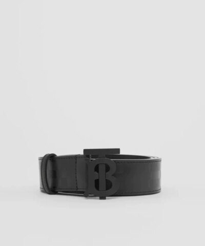 Burberry Men's Monogram Motif Embossed Check Leather Belt
