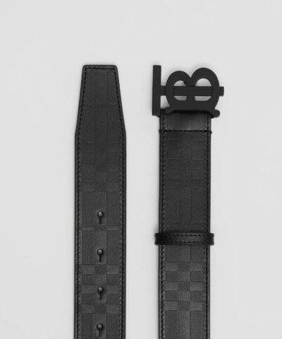 Burberry Men's Monogram Motif Embossed Check Leather Belt