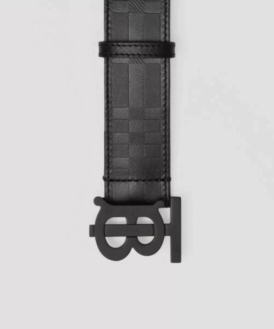Burberry Men's Monogram Motif Embossed Check Leather Belt