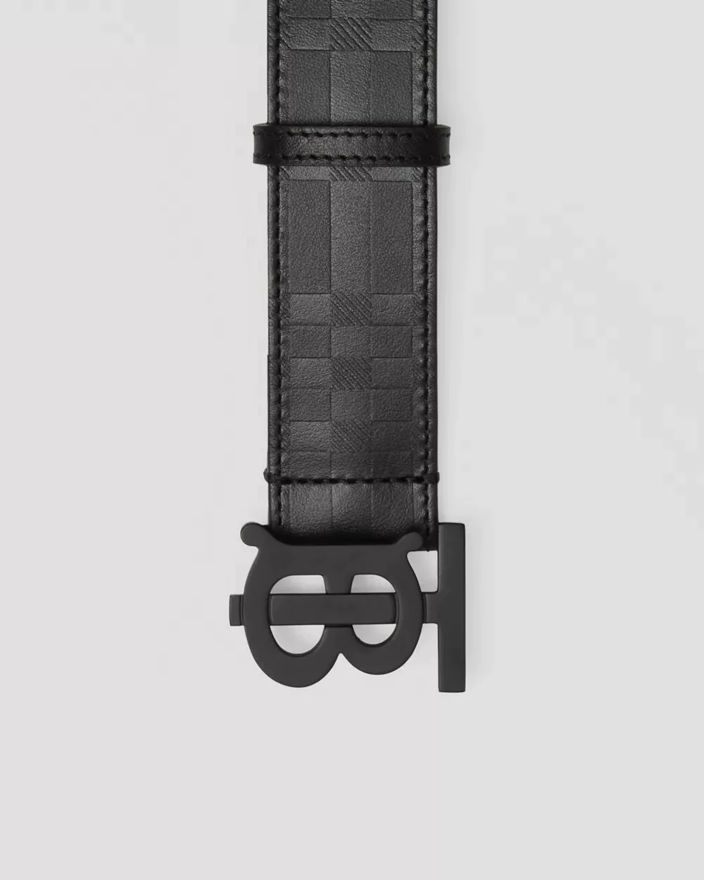 Burberry Men's Monogram Motif Embossed Check Leather Belt